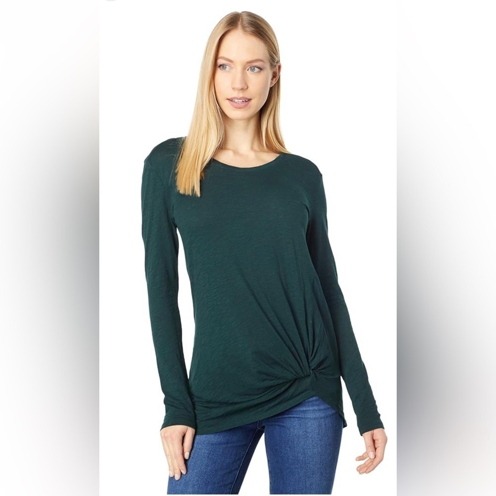 NWOT Bobi Los Angeles Slub Cotton Jersey Knot Long Sleeve Shirt Fir Green ,Small